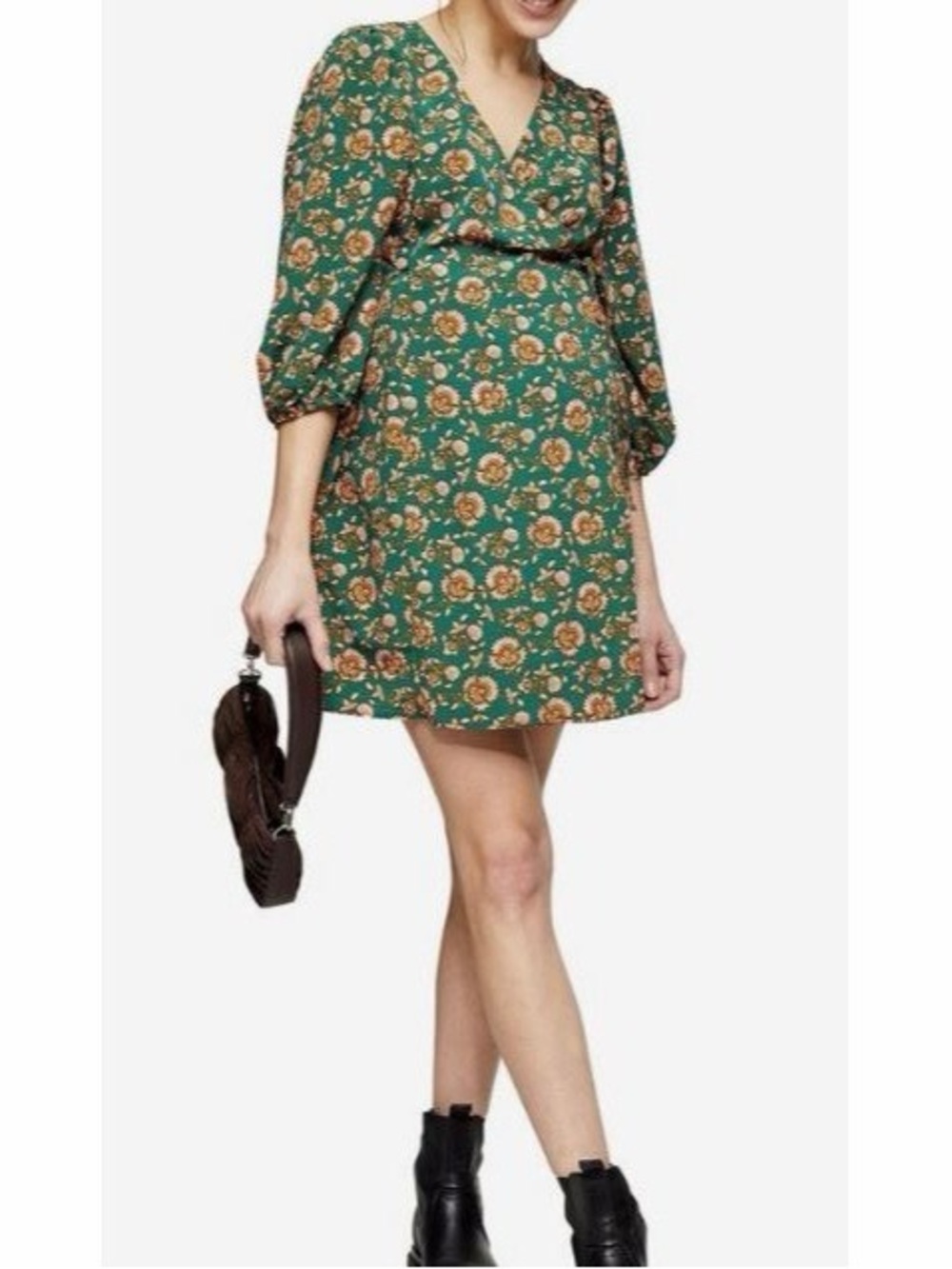 Topshop Green Floral Maternity Wrap Dress NWT